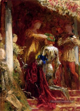Victoire Un chevalier couronné d’une couronne de Laurier peintre victorien Frank Bernard Dicksee Peinture à l'huile